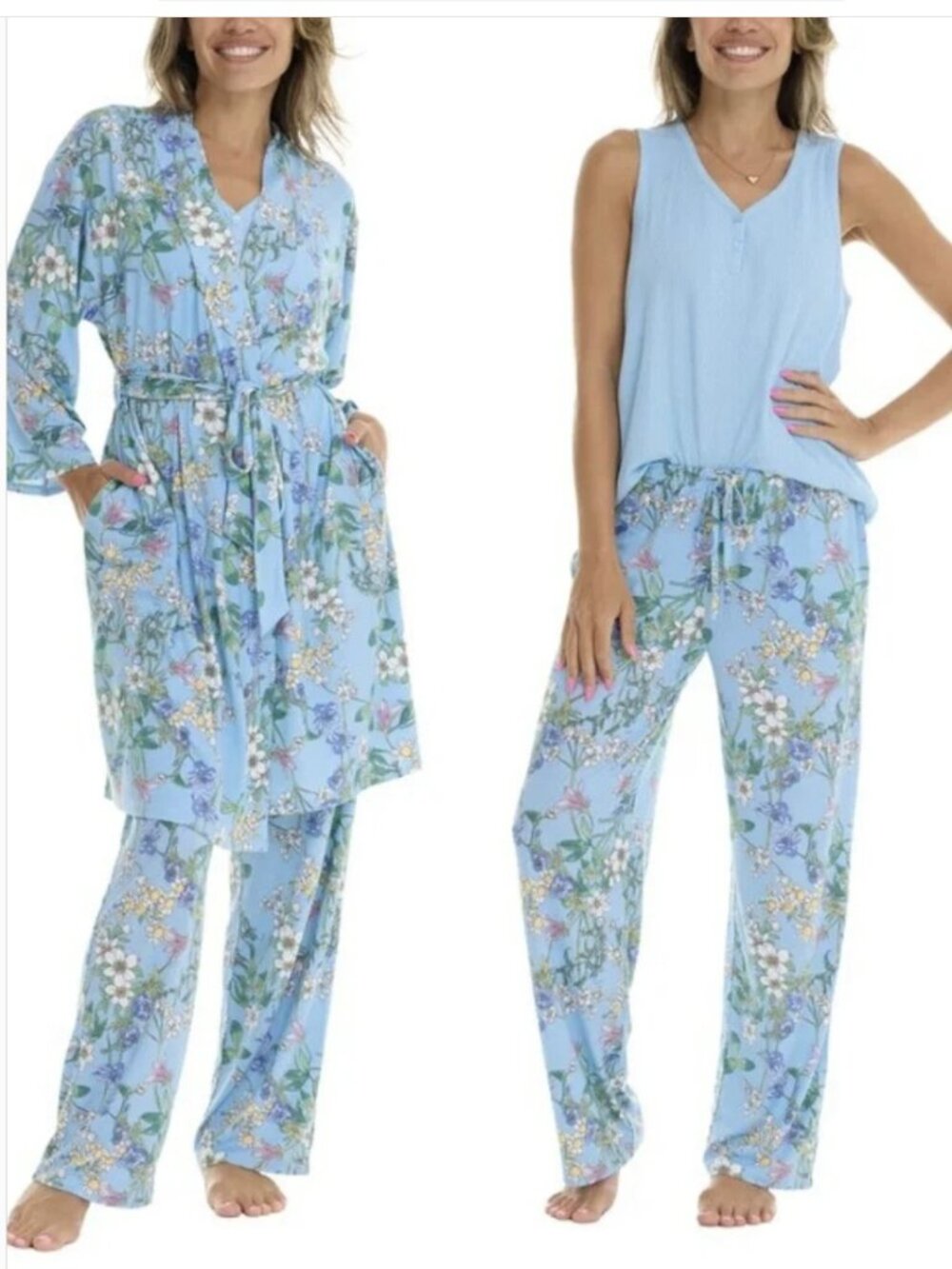 Flora Nikrooz XXL Pajama Set with Robe Blue Floral
